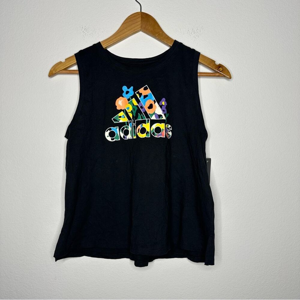 Adidas Tank Top Girls Large Black Floral Casual Athletic‎